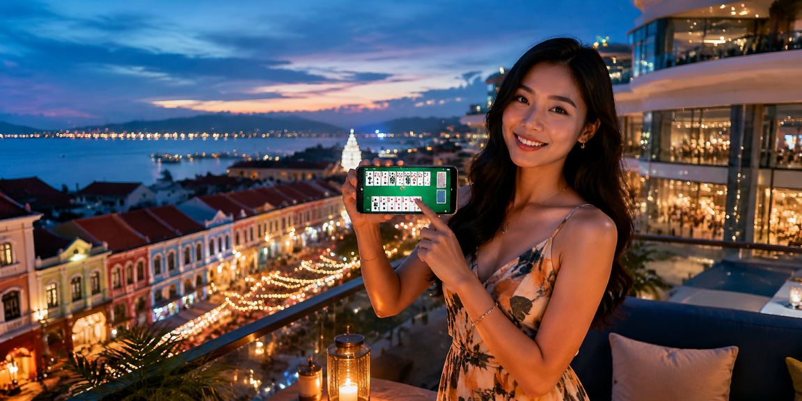 Pemain Penang menikmati permainan rummy dalam talian dengan telefon pintar gaya Malaysia